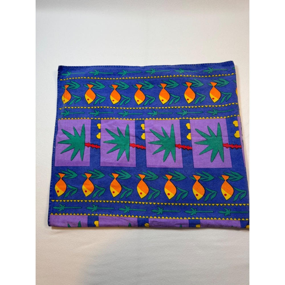 Vintage Tropical Fish Palm Tree Sarong Beach Wrap Pareo One Size Purple Blue‎